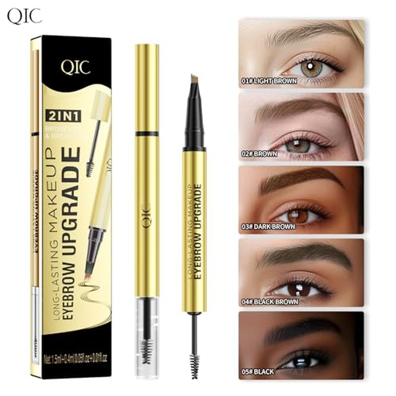 2 in 1 Long-Lasting Eyebrow Pencil and Brow Up-Grade Gel, Light Brown and Brown Shades (1#Light Brown)