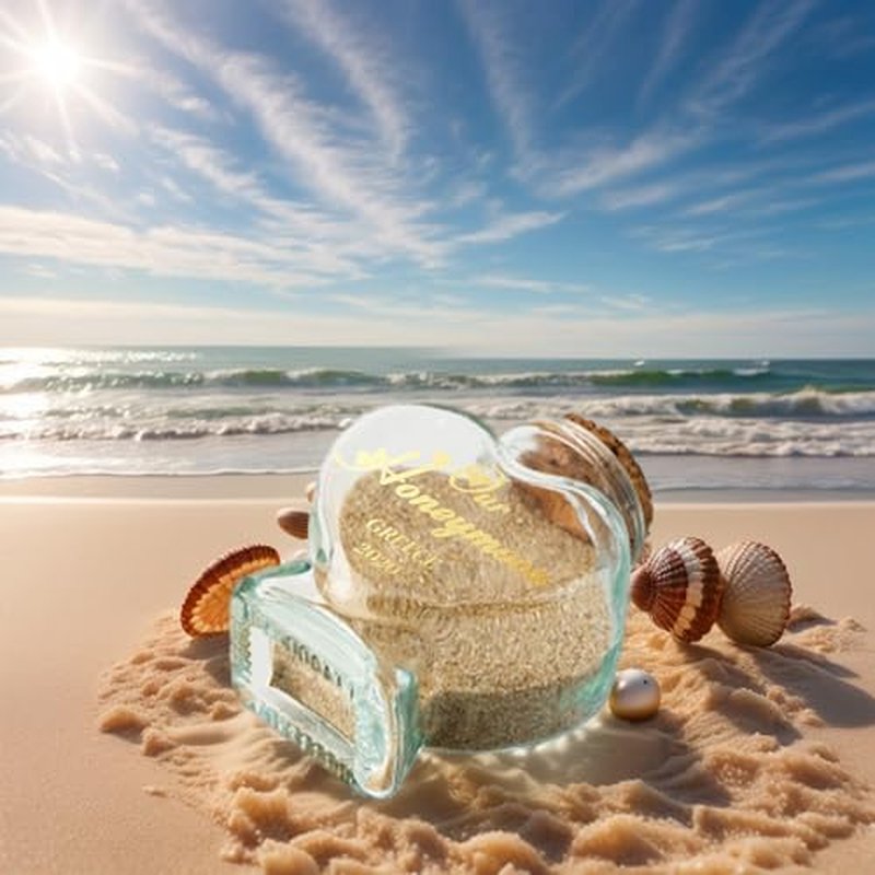 Fornixe Personlized Honeymoon Sand Jar 2024, Heart Shaped Glass Jars with Customised Text Date Custom Sand Bottles Keepsake Jar for Decorations, Wedding Party Favors (Style1)