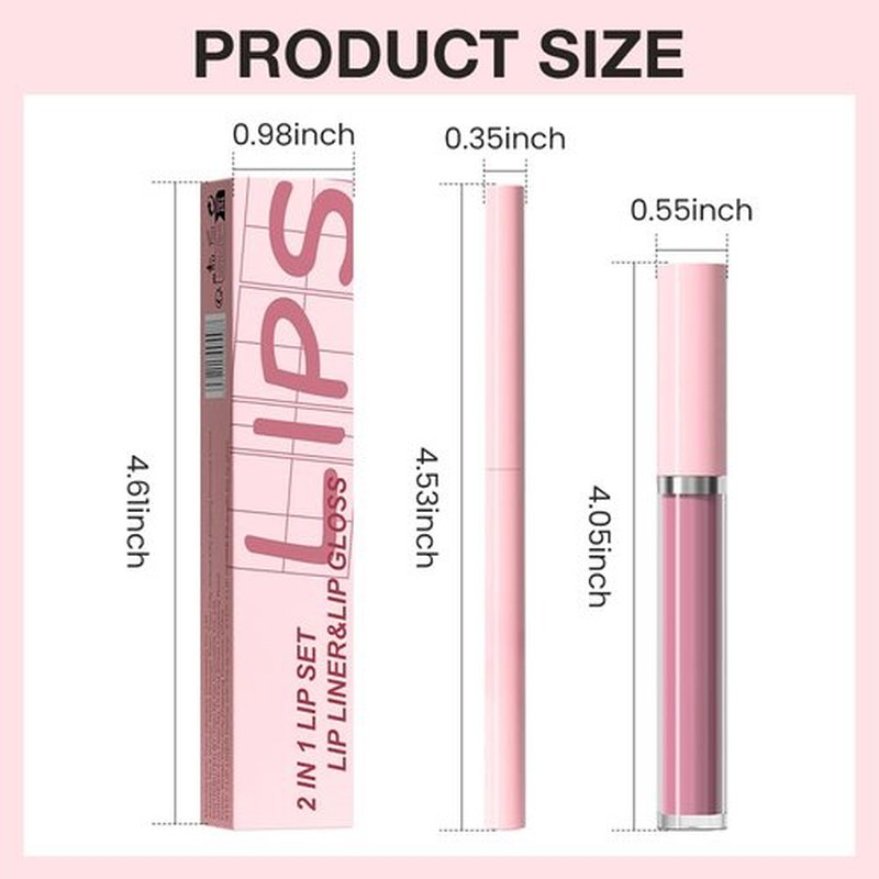 JUAAZIN 2pcs Tulip Pink Matte Lip Liner and Lipstick Makeup Set, Vegan Lipstick Lip Liner and Gloss Set Lip Stain Long Lasting Waterproof Smudge-Proof Properties Non-stick Cup(Tulip Pink 09#)