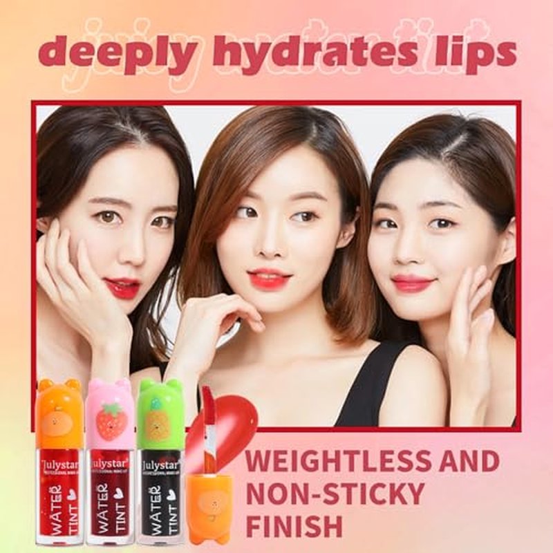 Charm Kiss 3 Colors Lip Tint Stain Set, Korean Velvet Watery Lip Stain Moisturizing Mini Liquid Lipstick (Set A, 1)