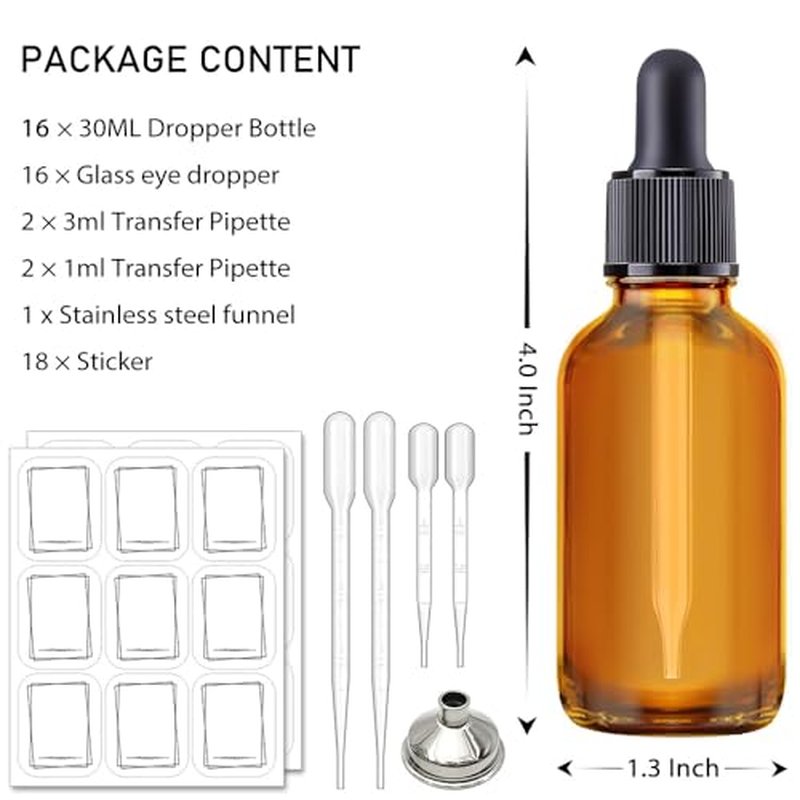 Bumobum Dropper Bottle 2 oz, 10 Pack Glass Eye Dropper Bottles with Labels and Funnel, Tincture Bottle with Measured Dropper - Leakproof Essential Oils Bottles