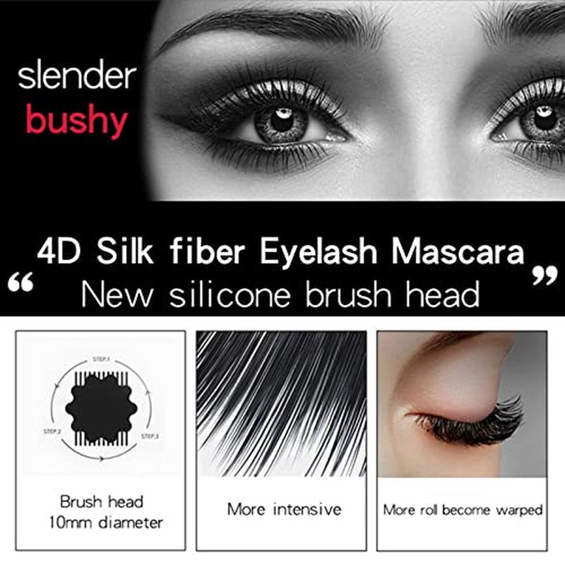 4D Silk Fibers Lashes Mascara,Exquisitely Full,Thickening Softer Fuller Lashes,Waterproof Smudge-proof Thickening Mascara,Long-Lasting No Flaking Natural No Clumping,All Day Exquisitely Full(2 PCS)