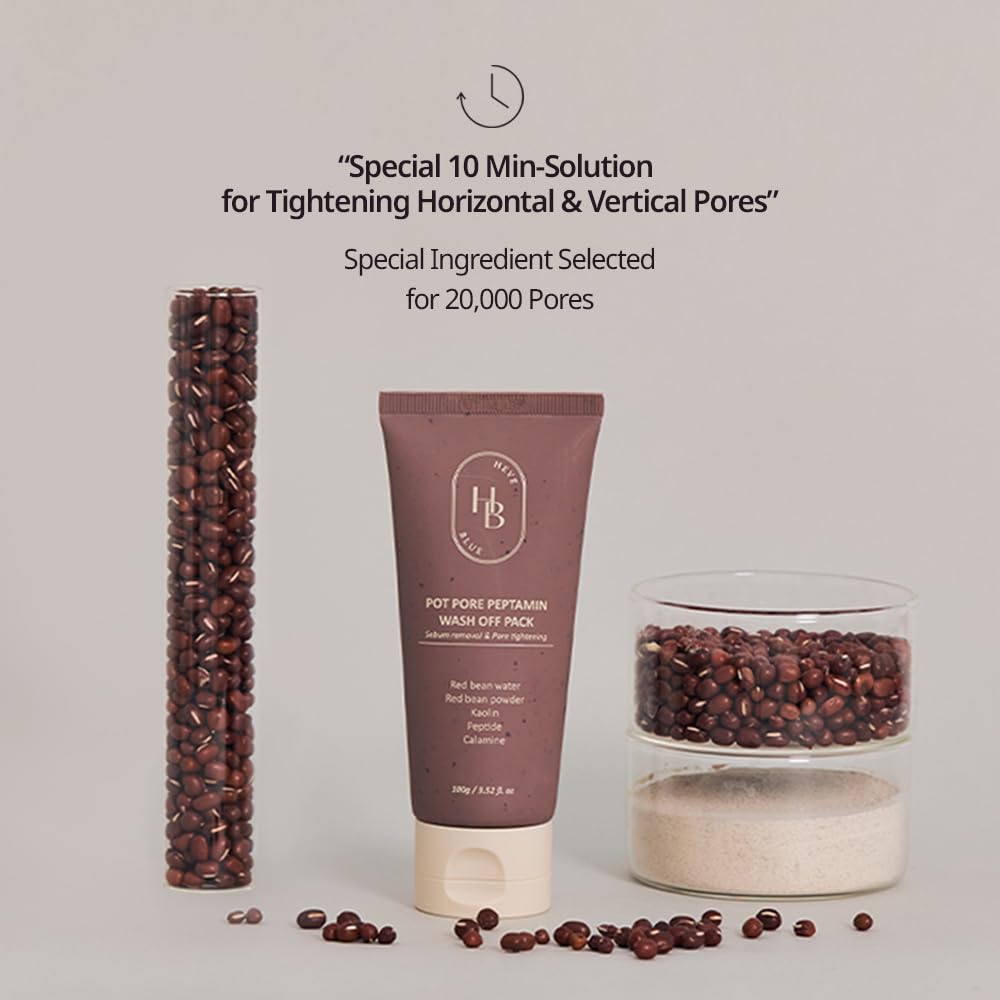 HEVEBLUE Pot Pore Peptamin Wash Off Pack - Red Bean, Peptide, Removes Blackhead, Pore Care, Tightening, Hydrating, Sensitive Skin, Korean Skincare, Exfoliating, Vegan, K-Beauty, Wash-off Mask Pack