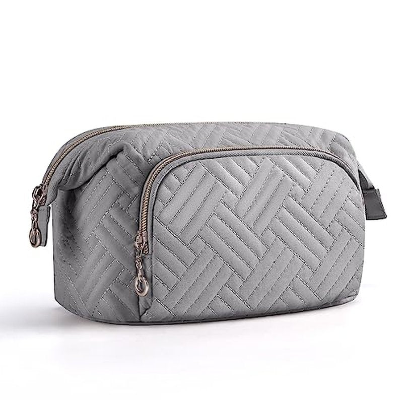 BAGSMART Travel Makeup Bag, Cosmetic Bag Make Up Organizer Case,Large Wide-open Pouch for Women Purse for Toiletries Accessories Brushes Grey