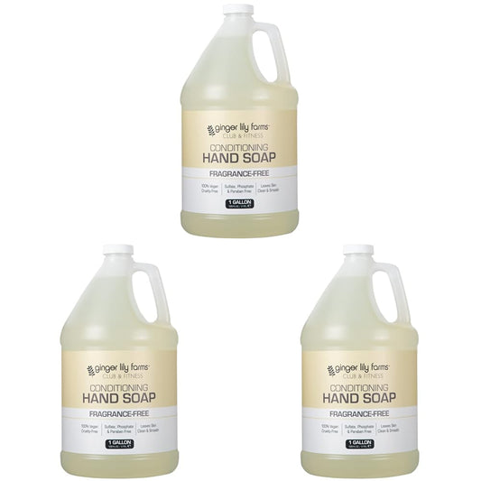 Ginger Lily Farms Liquid Hand Soap Refill - 100% Vegan & Cruelty-Free | Fragrance-Free, 1 Gallon (Pack of 3)