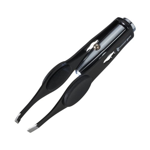 Tweezer Guru Pro Illuminating Eyebrow Tweezers for Women & Men Professional Stainless Steel Slanted Tweezers with LED Light Mirror Pouch Precision Tweezers for Brow Facial Hair Ingrown Hair Black