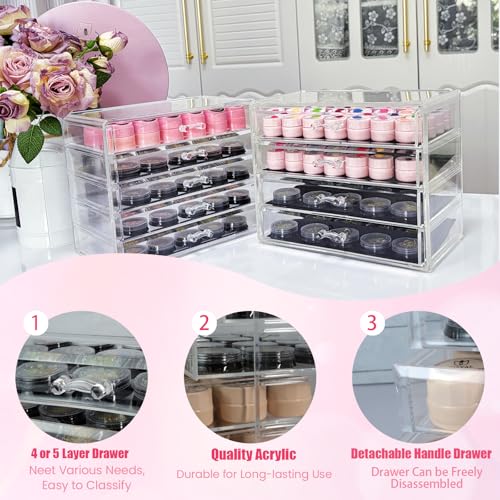 4 Tier Nail Art Decoration Storage Box£¬Acrylic Make Up & Jewelry Organizer with Drawers, Cosmetic Storage for Dresser Countertop and Bathroom£¬Beauty Holder for Lipstick Brush