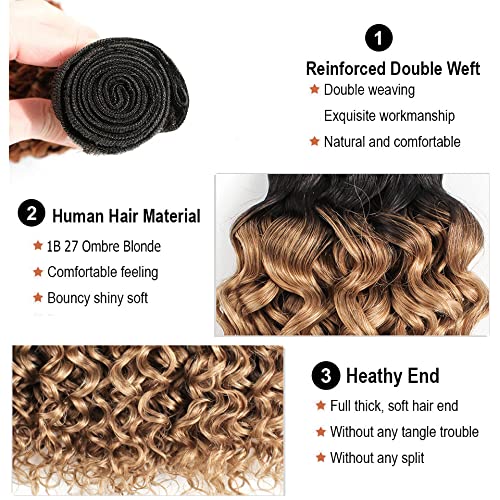 24 26 28 Inch Ombre Deep Wave Bundles Human Hair Honey Blonde Bundles 1b27 Ombre Bundles Brazilian Human Hair Virgin Remy Hair for Black Women 3 Bundles Double Weft 100g/Pc