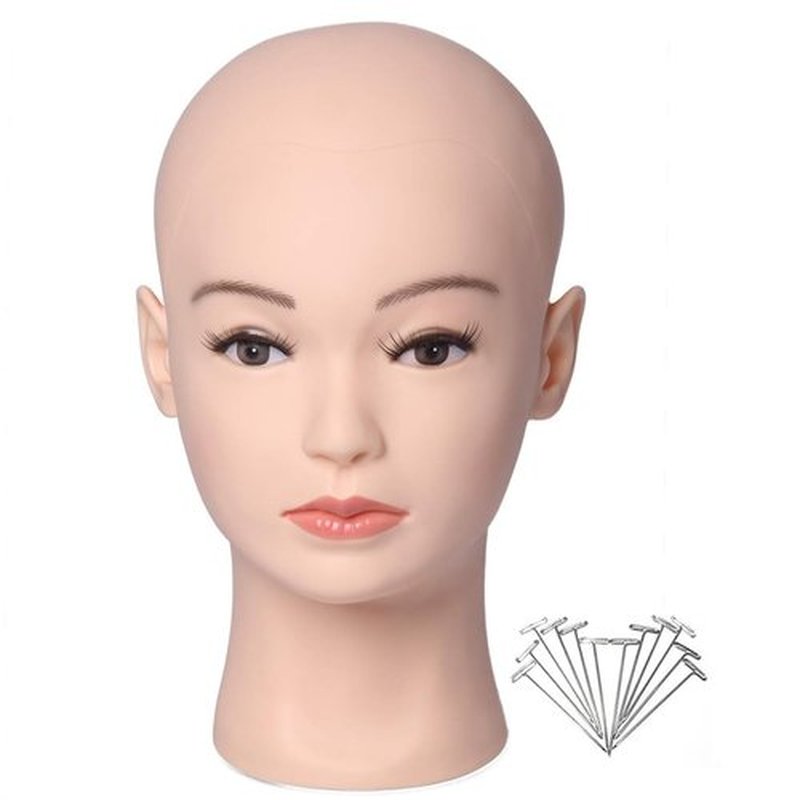 HAIRWAY Bald Mannequin Head Female Professional Cosmetology Training Head Bald Manikin Head for Wigs Making and Display Doll Head with Free T-pins (White 21.5 Inch)