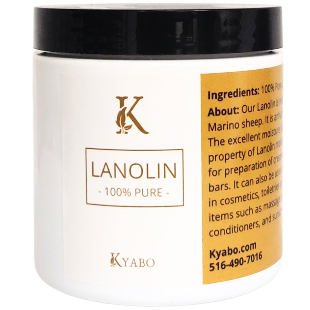 Kyabo Pure Lanolin 4oz Jar - All-Natural Emollient for Dry Skin, Chapped Lips, and More - Moisturizing, Hydrating, and Soothing - Ideal for Skincare and DIY Beauty Products Organic (4oz Jar)