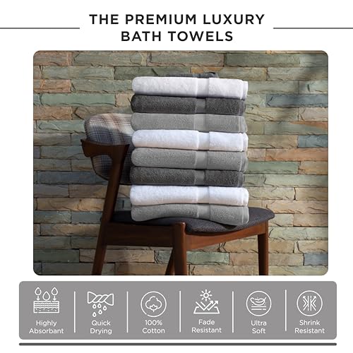 Villa Celestia 600 GSM 100% Cotton Bath Towels, White, Set of 4, Highly Absorbent, Plush, Soft, Quick Dry, 4 Pieces Combed Cotton Luxury Towels for Hotels, Spa, Salon, Bathroom, Dorm, Pack of 4