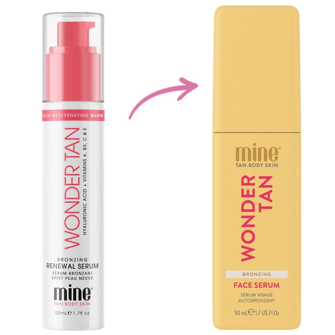 Minetan Facial Self Tanning Drops | Wonder Tan Serum- Clear Gradual Face Tan Cream, Daily Sunless Fake Tanner, Hyaluronic Acid & Vitamin C, Ultra Hydrating, Dark Bronzing Glow Finish, 1.7 Fl Oz