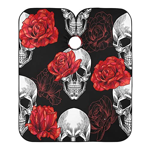 Skull And Red Roses Barber Cape Salon Cape Haircut Apron Hair Cut Cape Waterproof, 55"x65"
