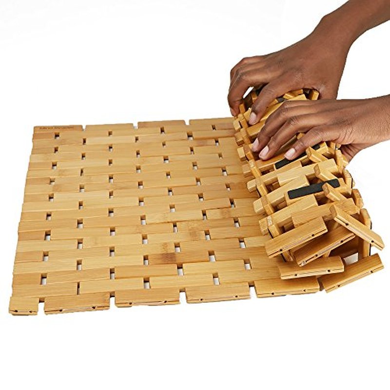 Mind Reader Bath Mat, Shower Mat, Bathtub Mat, Bathroom Accessory, Wood, Rayon from Bamboo, 23.5"L x 16.5"W x 0.4"H, Brown