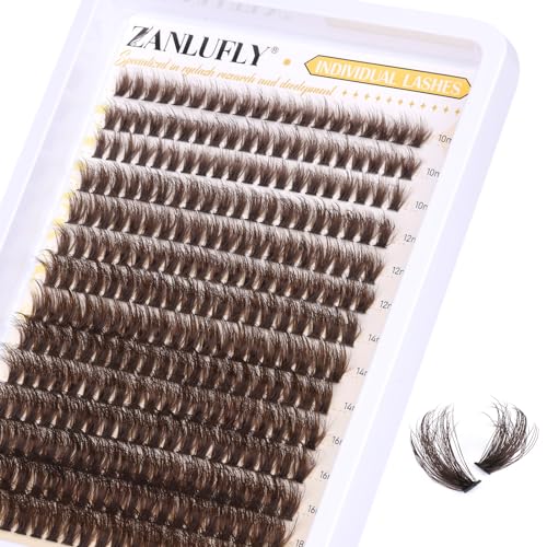 Brown Lash Clusters Fluffy Individual Lashes Natural Eyelash Clusters D Curl Thick DIY Lashes Extensions Wispy Cluster Eyealshes Extension (10-18MM)