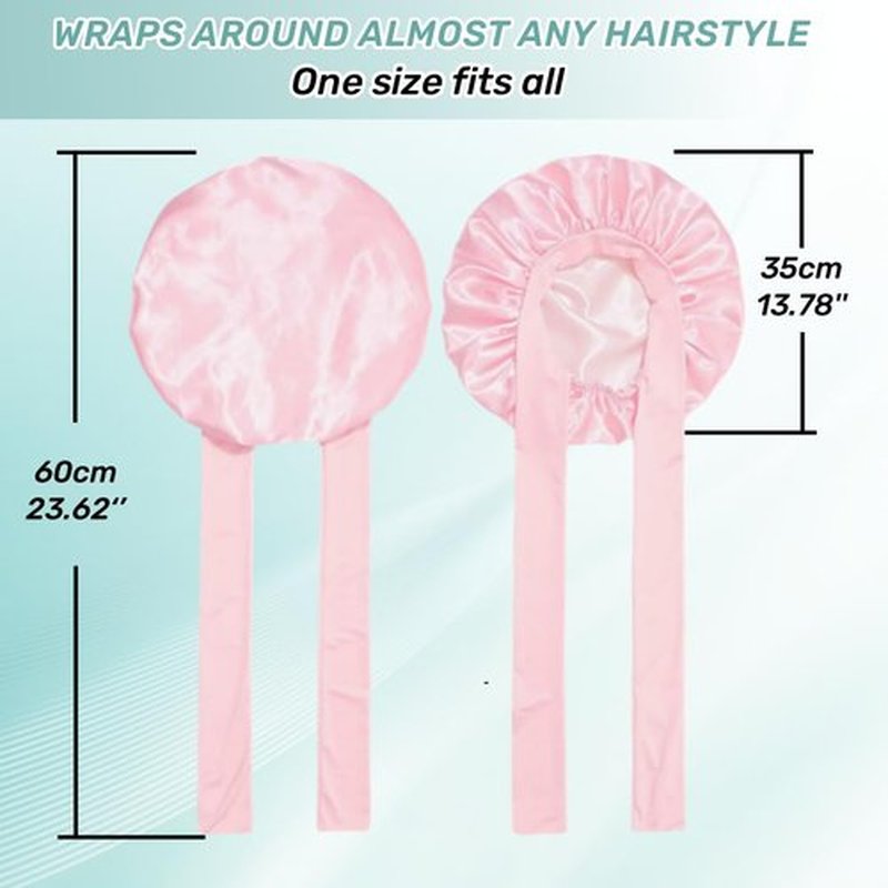 VECIIR Satin Bonnet Silk Bonnet for Sleeping Women, Ajustable Hair Bonnet for Curly Hair with Tie Band Pink, Large