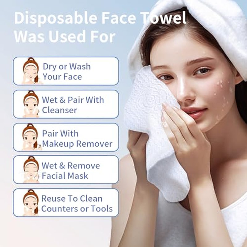 Yacey Face Towels, Disposable Face Towel, Ultra Soft & Thick Biodegradable Face Towelettes Disposable Lint- free Facial Tissue for Cleansing, Skincare and Makeup Wipes Remover, Dry Wipes, 70 Count