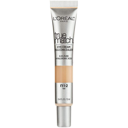 L'Oreal Paris True Match Eye Cream Concealer - 0.5% Hyaluronic Acid, Fair N1-2 | 0.4 Fl. Oz.