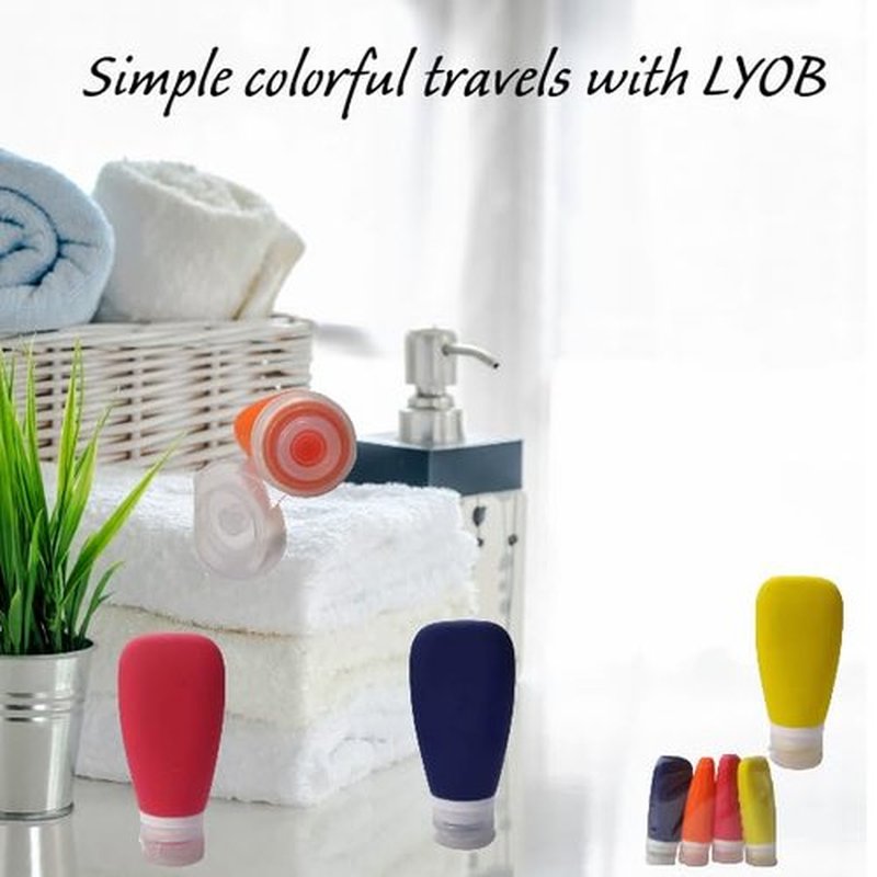 LYOB Travel Bottles for Toiletries, TSA Approved 3oz Leak Proof Silicone Soft Refillable Squeeze Travel Size Containers BPA Free for Cleansers, Lotions, Shampoo, Conditioner (red,yellow,blue,orange)