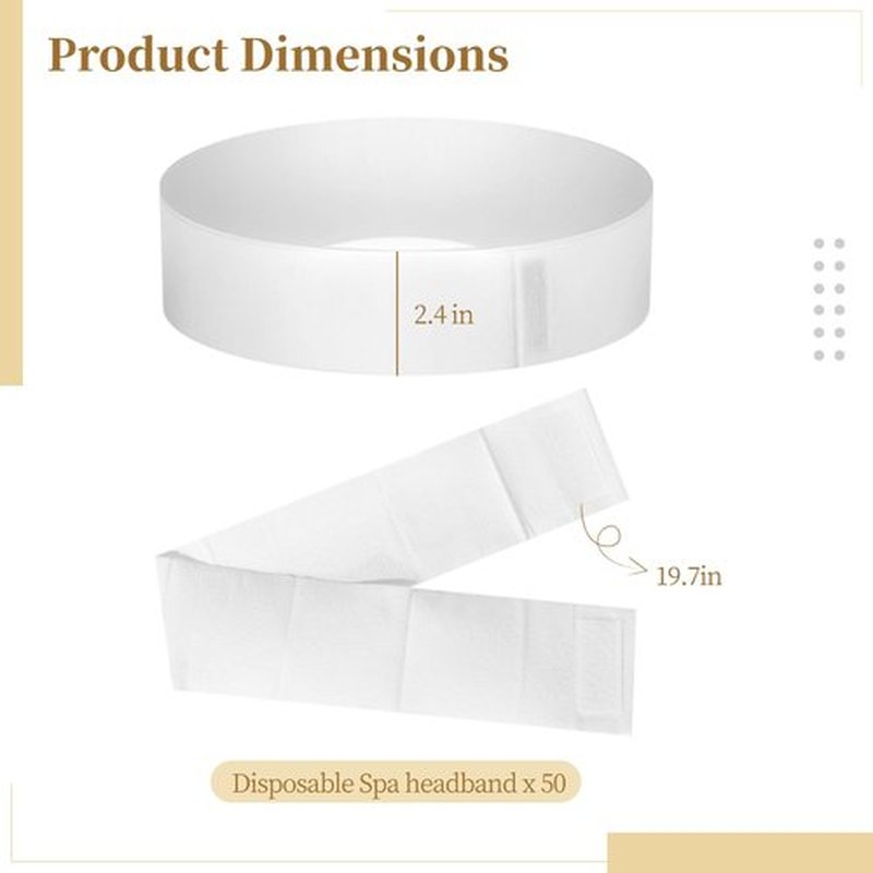 JUSTDOLIFE 50 PCS Disposable Spa Headbands, Elastic Headband Wrap with Adjustable Closure, Stretch Non-Woven Facial Bandeau, Soft Skin Care Essential Headbands with Sticking Fastener