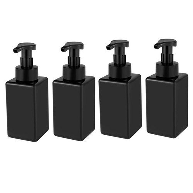 UUJOLY Foaming Soap Dispenser, 15oz Refillable Pump Bottle Plastic for Liquid Soap, Shampoo, Body Wash, 4 Pcs, Black