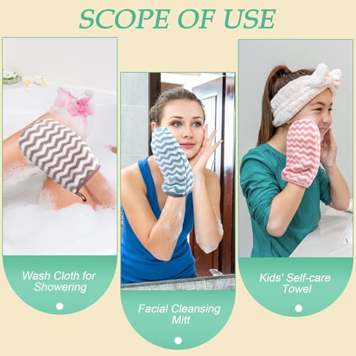 PHOGARY 6 Pack Bath Mitts Washcloths, Small Hand Towels with Hanging Loop, 5"x8" Super Absorbent Soft Coral Fleece Face Towels Kid Teen Adult Body Facial Cloths Machine Washable Cloth for Showering