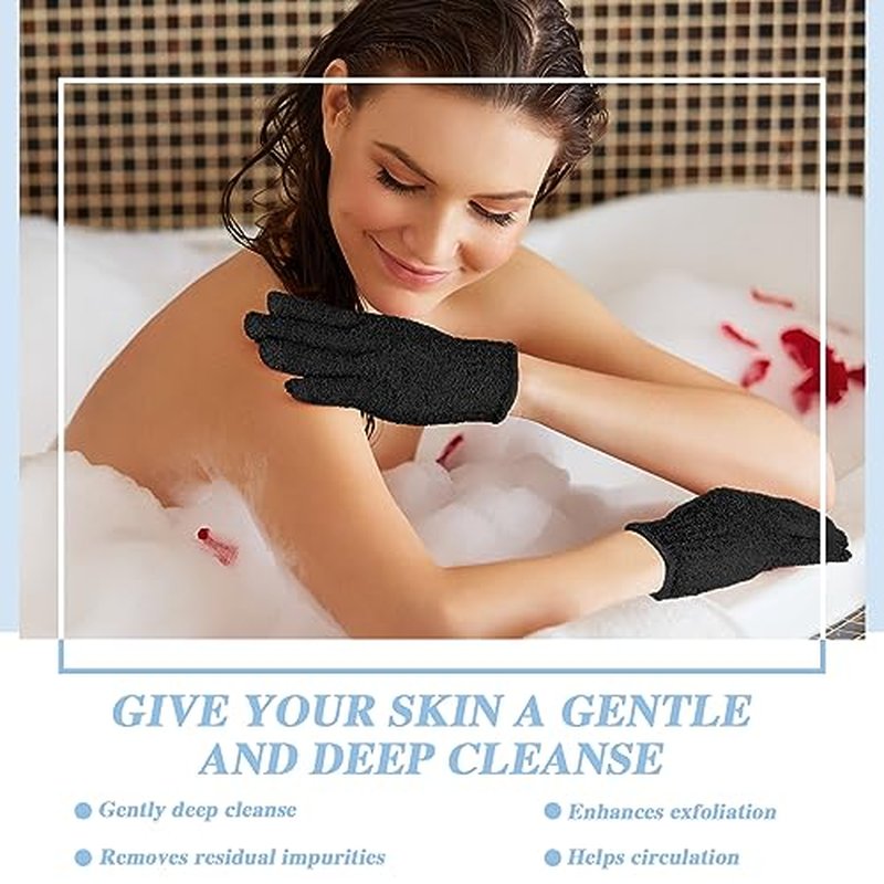 Ramede 30 Pair Exfoliating Gloves Double Sided Exfoliating Bath Gloves Nylon Colorful Shower Gloves for Men Women Beauty Spa Massage Shower Deep Clean Body Skin Bathing Scrubber Accessories (Black)