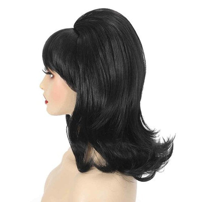 Sabosi Womens Flip Wig 70s Pinup Pelucas 60s Retro Black Beehive Wig Vintage Wig with Bangs for Women Synthetic Hair for Halloween Costume Party