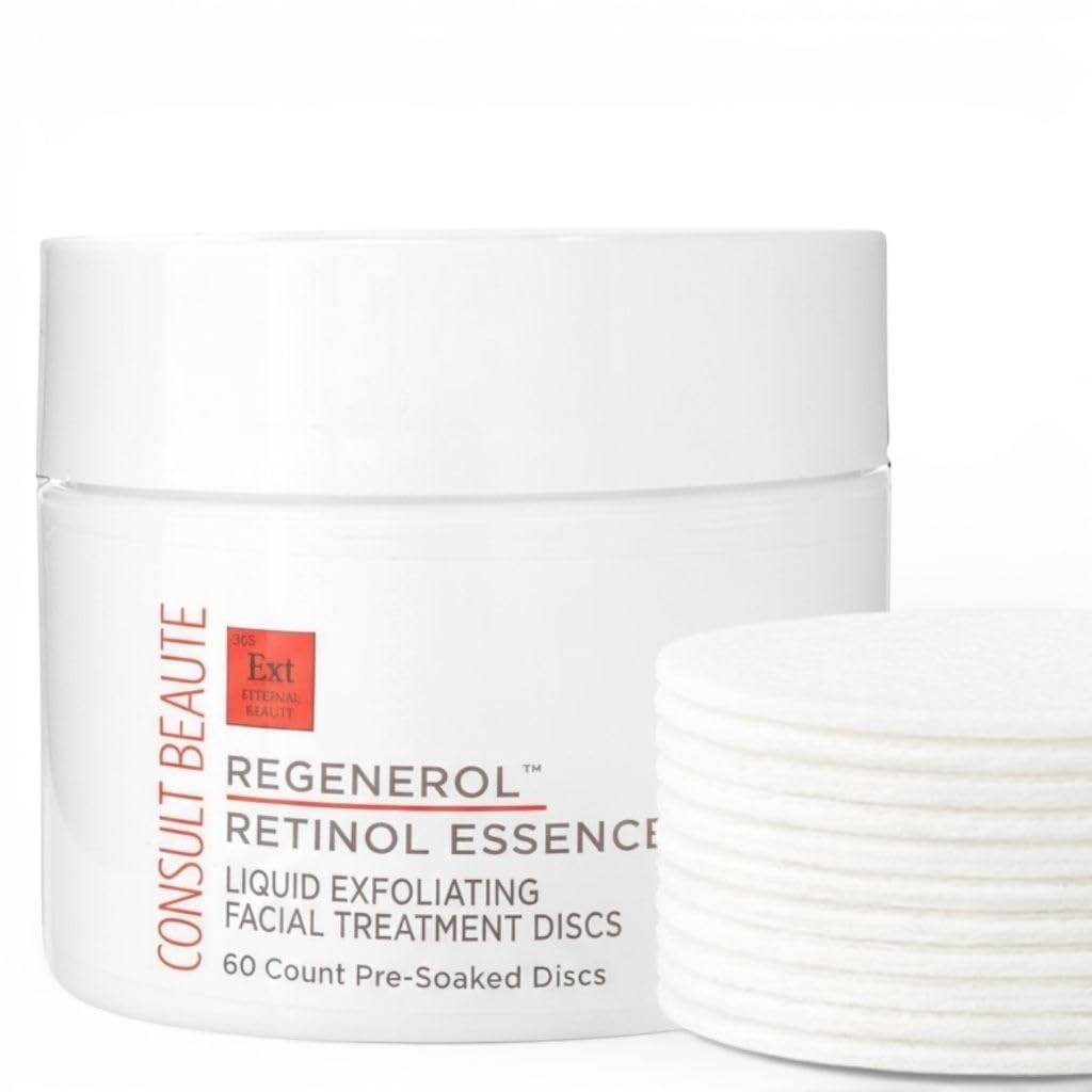 Consult Beaute - Regenerol - Retinol Exfoliating Facial Treatment Discs - Micro Exfoliation for Face - Smoother Skin - 60 Disposable Wipes
