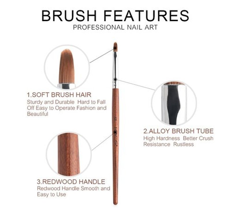 KADS Pure Kolinsky Hair Bristles Acrylic Nail Brush Oval Crimped Shaped Redwood Handle Professional Salon Quality (4#)