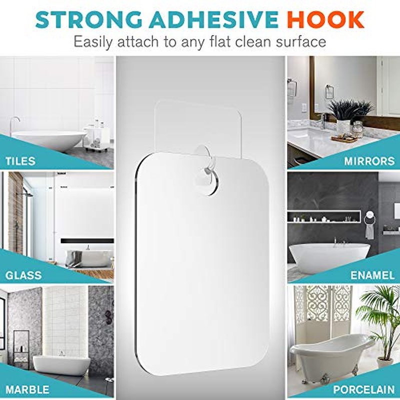 HONEYBULL Small 4x6in Wall Mount Home Mirror - Fogless Shower Shaving, Anti Fog, Razor Holder, Bathroom Accessories, Plastic, White, Travel