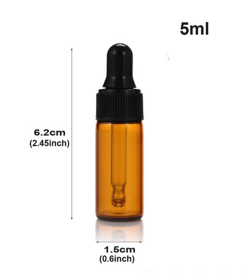 Elfenstall- 20pcs 5ml 1/6oz Amber Mini Glass Bottle Amber Sample Vial Small Essential Oil Bottle with Glass Eye Dropper + 1pc Glass Clean Cloth + 1pc 3ml Dropper