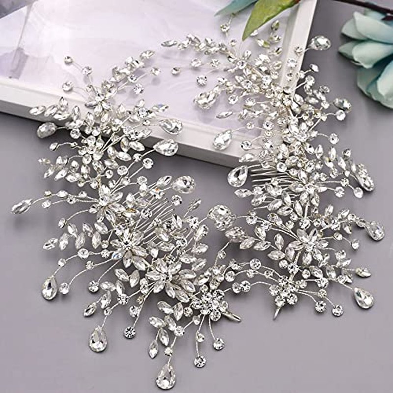 wedding tiara bridal hair piece silver rhinestone hair accessory for ladies,Rhinestone Bridal Bridesmaid Hair Comb Accessories (Silver Left and Right)