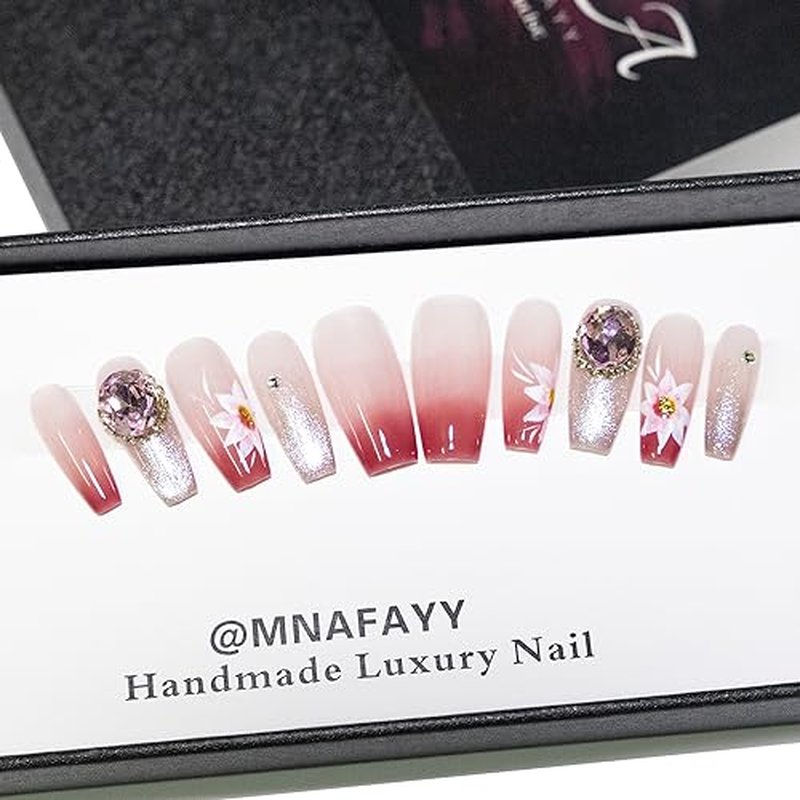 Handmade Press On Nails, Luxury & Custom Fake Nails 3D Handmade Reusable UV Finished False Nails, Hand-Painted Nails Design by Professional Nail Artist Salon Acrylic Nail Kit With Gift Box 10PCS