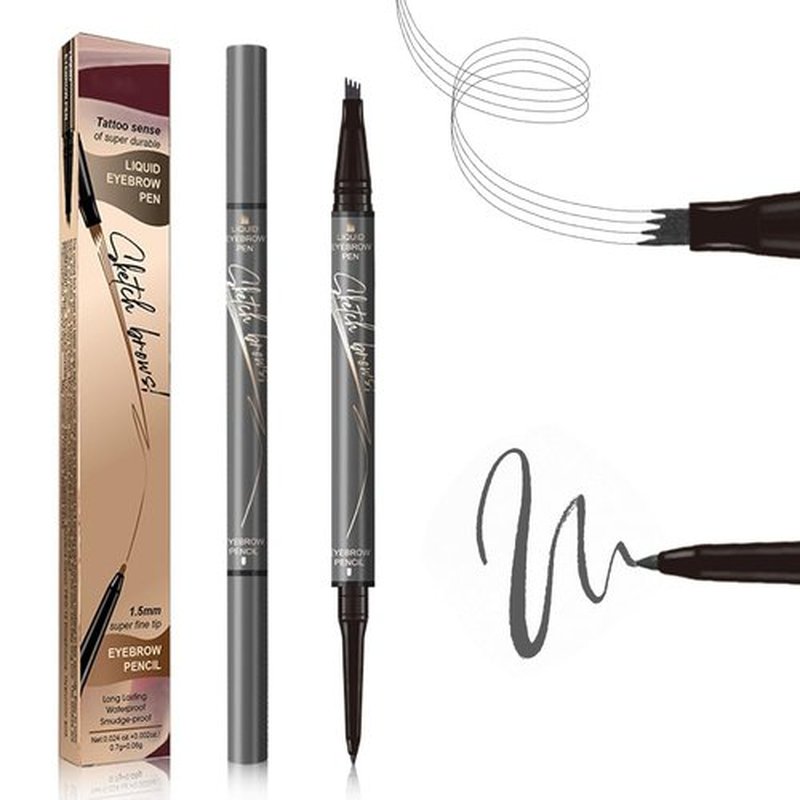 2 in 1 Eyebrow Pencil, 2024 Upgrade Magic Eyebrow Tattoo Pencil 4 Fork Tip, Waterproof Eyebrow Pen Microblading Eyebrow Pencil Natural Fine Stroke Eyebrow Pen (Grey)