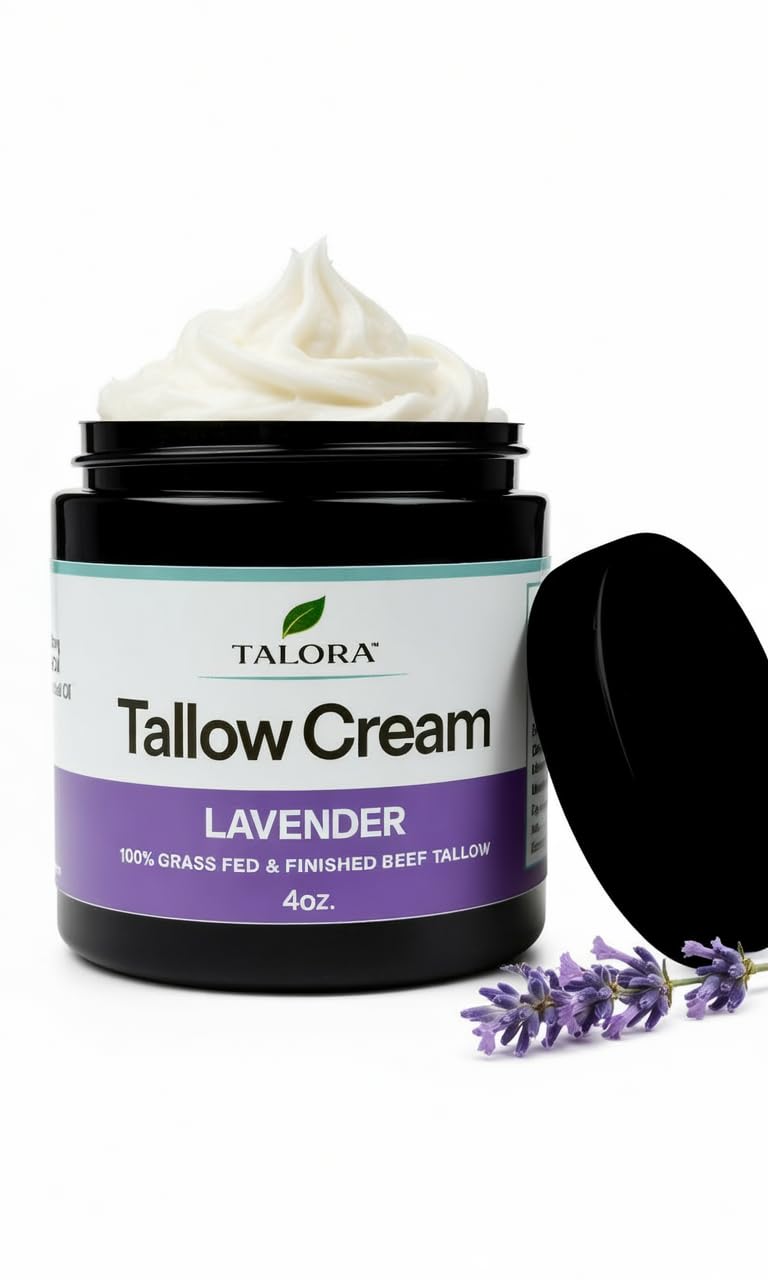 TALORA Tallow Cream: Lavender | 100% Grass-Fed & Finished Beef Suet Tallow Moisturizer with Organic Jojoba Oil | Deeply Nourishing | All-Natural Skin Cream for Dry & Sensitive Skin (4oz)