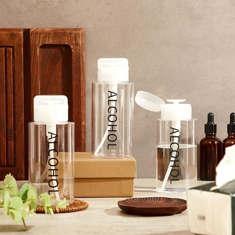 Layhit 1 Pcs 10 oz Alcohol Pump Dispenser Bottle Alcohol Dispenser Push Down Liquid Dispenser Clear Empty Pumping Bottle Refillable Cosmetic Container for Personal, Salon, Nail Care, Hospital Use