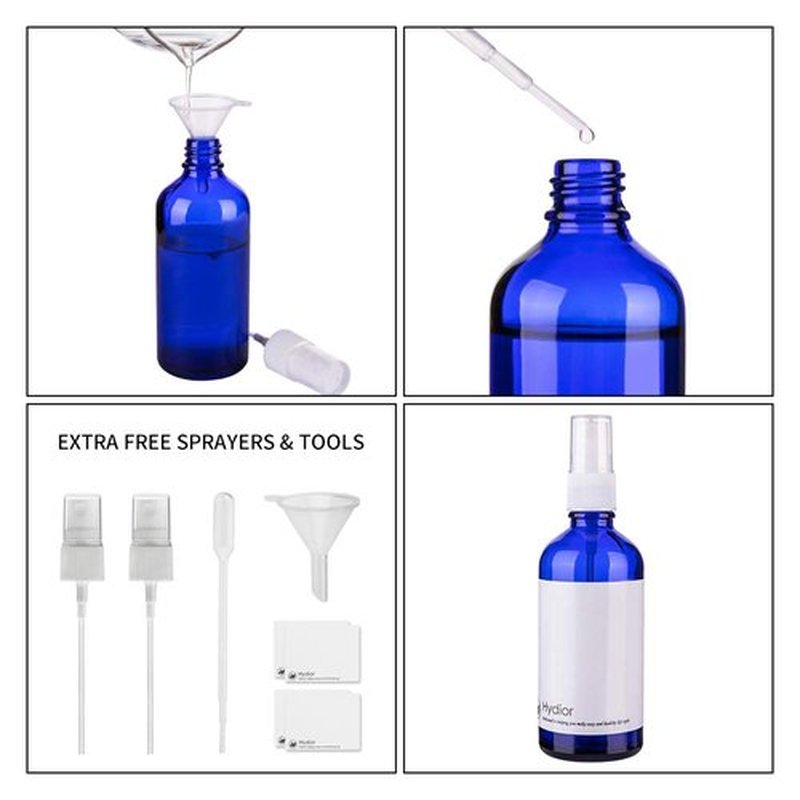 Hydior Glass Spray Bottles for Essential Oils, 3.4oz Empty Small Fine Mist Spray Bottle 2 Pack