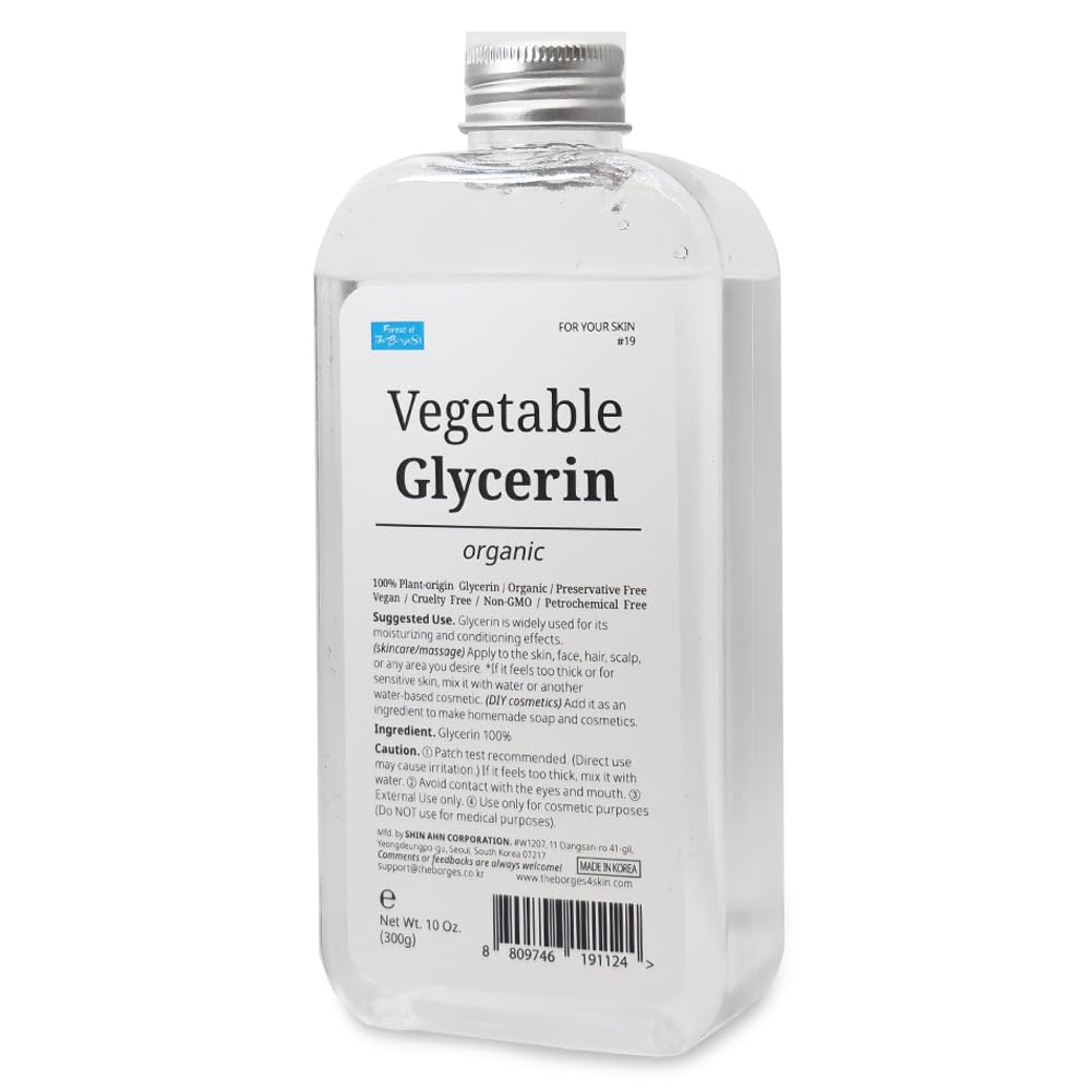 FOREST OF THE BORGES'S Vegetable Glycerin, 10 oz. (300g) Organic, Moisturizer for Skin, Scalp, DIY Cosmetics