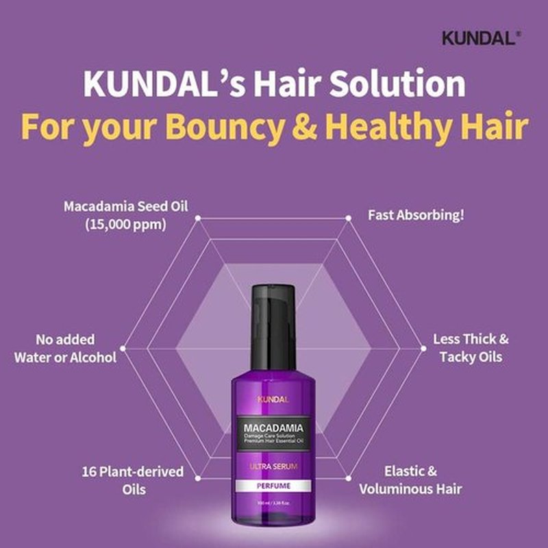 Kundal Ultra Macadamia Oil Hair Serum [Cherry Blossom]- Korean Hair Care Premium Hair Essential Oil, Intense Repair, Deep Nourishment, Frizz Control for All Hair Types 3.38fl oz (Pack of 1)