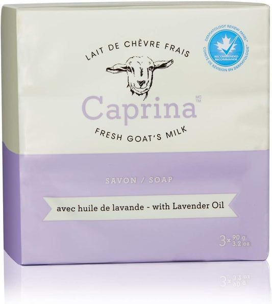 Caprina Goat Milk Soap Bar - Lavender Oil, Moisturizing Daily Cleanser | 3.2 oz (90 g) - 3-Pack