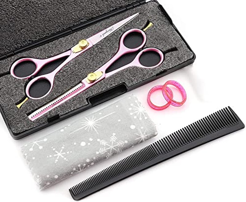 Haryali London Hairdressing Scissors Set - 6 Inches Pink Professional Hair Cutting Scissors Set - 2 Thinning Shears with Adjustable Screw - Hairdressing Comb