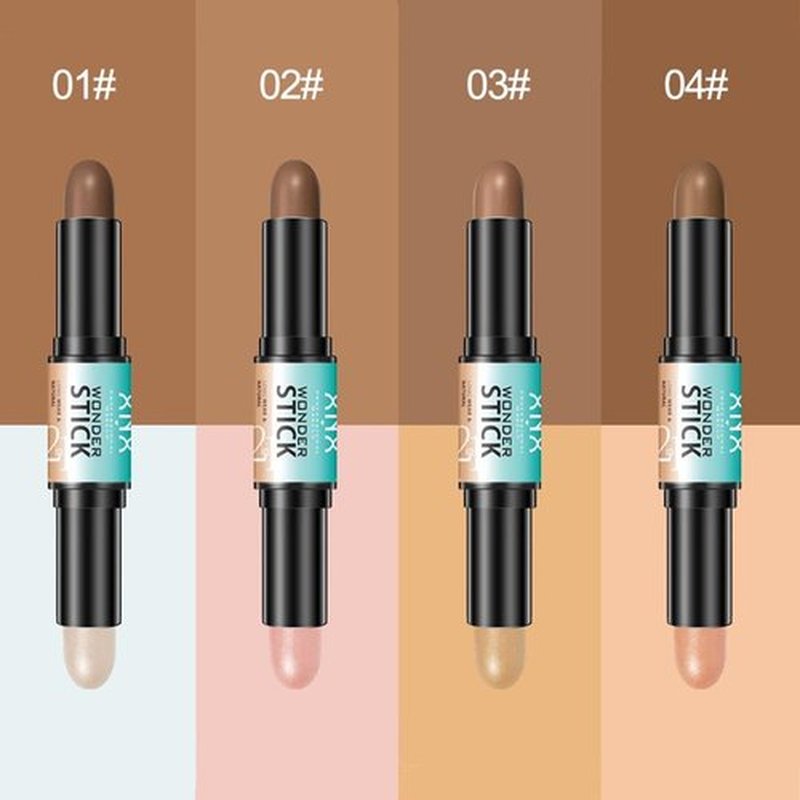 Contour Stick, 2Pcs Dual-Ended Highlighter Makeup Pen & Contouring Stick for Face Shaping, long-lasting smooth bronzer cream and highlighter sticks, a makeup kit for all skin tones (3#+4#, B)