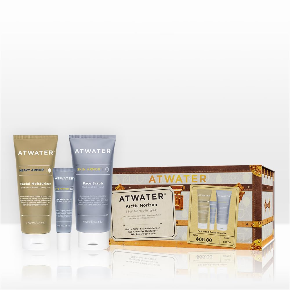 ATWATER Arctic Horizon Gift Set – Men’s 3-Piece Skincare Kit with Face Scrub, Eye Cream & Moisturizer, Clean Skincare Set for Daily Hydration