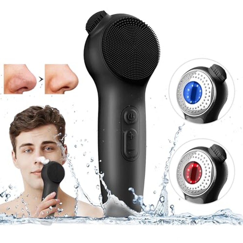 ADINC Silicone Face Scrubber, Facial Cleansing Brush Rechargeable & IPX7 Waterproof for Men & Women, 5 Cleansing Modes with Nose Brush, Face Scrubber Exfoliator with Red & Blue Light Massager