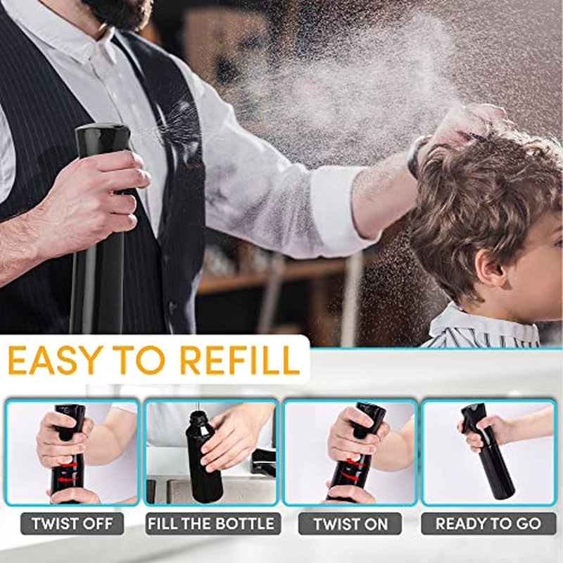 Hula Home Spray Bottle for Hair (10.1oz/300ml) - Powered by Flairosol® Spray Technology - Continuous Ultra Fine Mist Sprayer – For Hairstyling, Cleaning, Salons, Plants, Essential Oil & More - Black