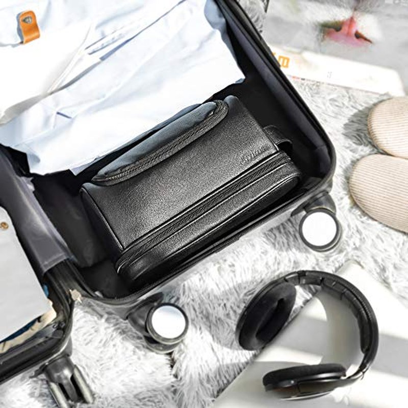 Elviros Toiletry Bag, Mens Leather Travel Organizer Kit with hanging hook, Large Water-resistant Toiletries Bathroom Shaving Bags for Women (Black)