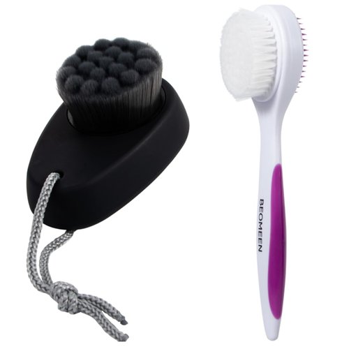 Silicone Face Scrubber Double Side, Handheld Facial Cleansing Brush 2 in 1 Face Cleanser Brush for Deep Cleansing and Exfoliating, Blackhead Makeup Removal 2 Pcs (Black, Purple)
