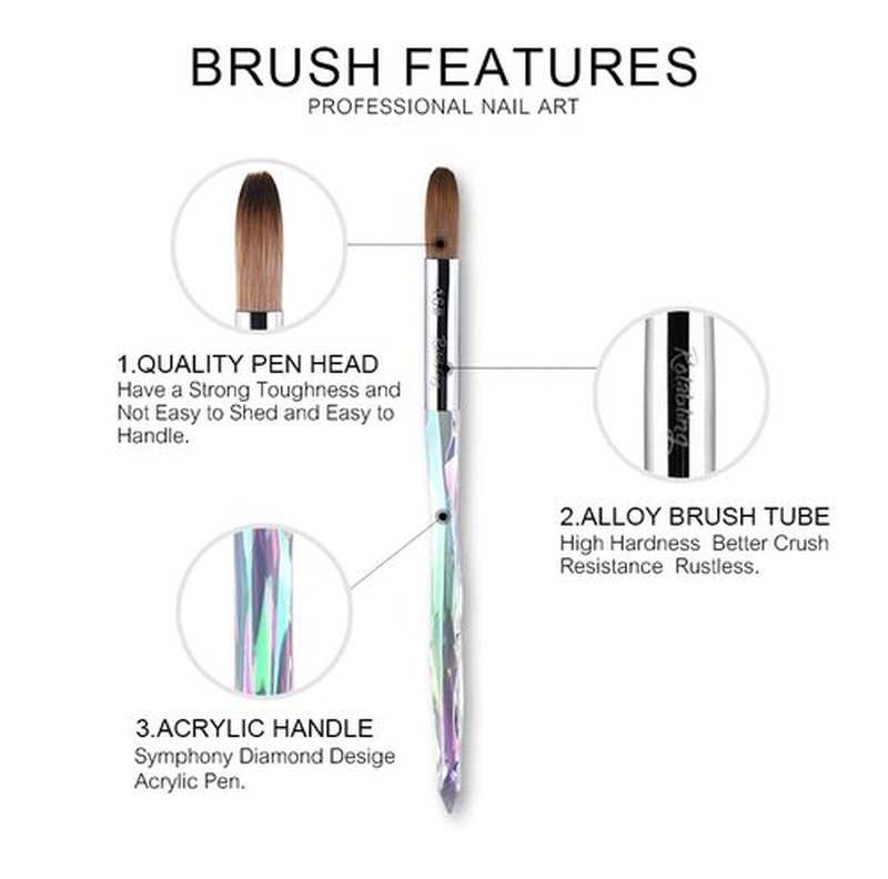 Rolabling Nail Art Brush Acrylic Brush Nail Pen with Symphony Diamond Handle Manicure Design Nail Art Tool (16#)