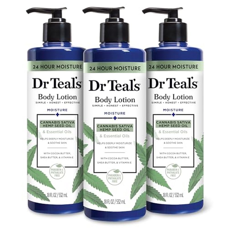 Dr Teal's Body Lotion, Cannabis Sativa Hemp Seed Oil & Essential Oils, 18 oz (Pack of 3)